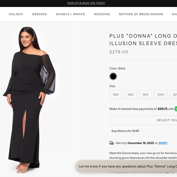 NEW Betsy & Adam BLACK Plus Size DONNA Off The Shoulder ILLUSION SLEEVE GOWN 20W - Picture 5 of 13